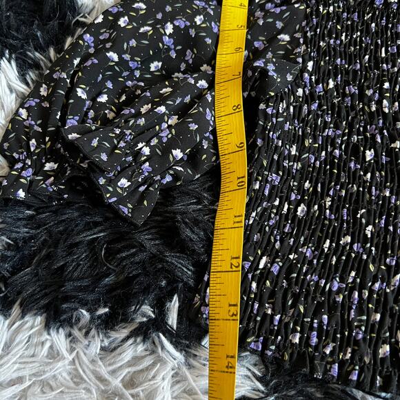 Black Smocked Puff Sleeve Top, Cottagecore Boho Witchy Gothic Victorian Small - Picture 4 of 5